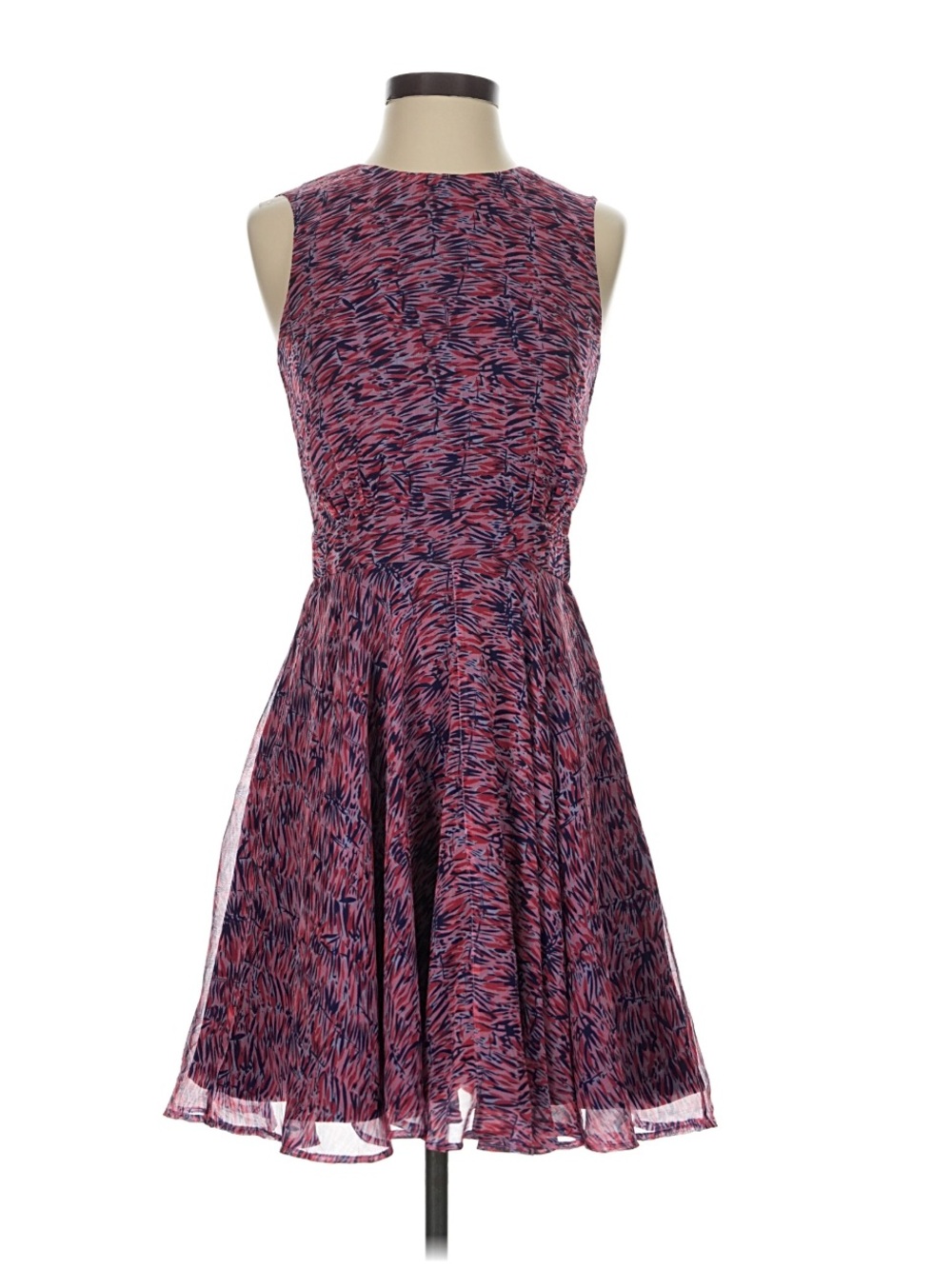 French Connection Pink and Blue Patterned Sleeveless Fit & Flare Dress